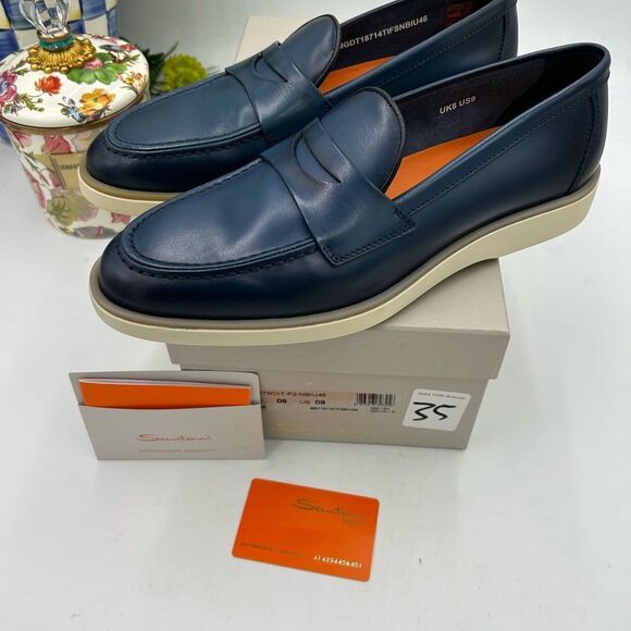 Men's Santoni Detroit, leather loafers size 9 US made in Italy - Picture 2 of 10